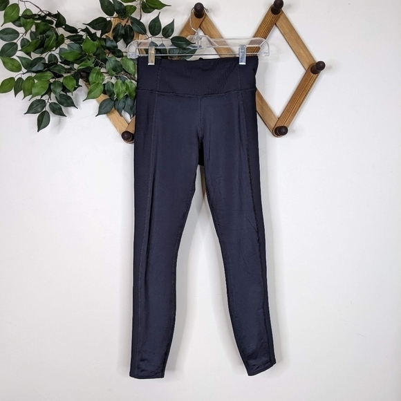 Athleta Ribbed Panel Black Mid High Rise Leggings - Picture 1 of 8